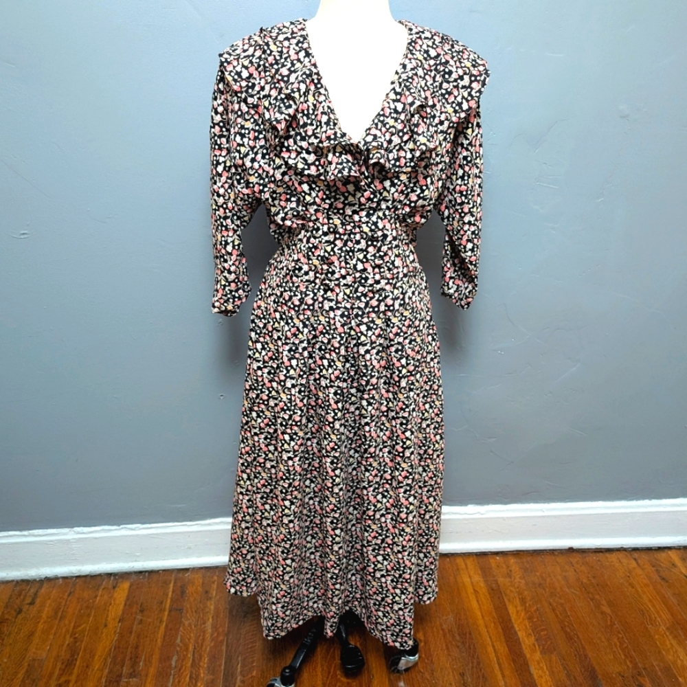 Vintage Maggie Lawrence 90s Beetlejuice faux corset waist maxi dress. Sz 12